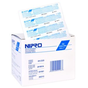 <span class="pack"> 1 caja</span>NIPRO aguja hipodérmica azul 23GX25MM - 1000 piezas
